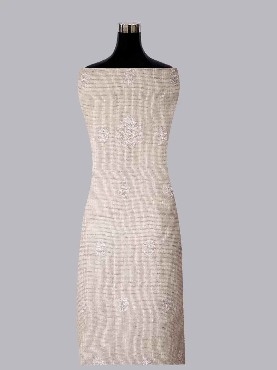 Ada Hand Embroidered Oat Fawn Kota Chanderi Lucknowi Chikankari Unstitched Kurta Dupatta Set 01A435943