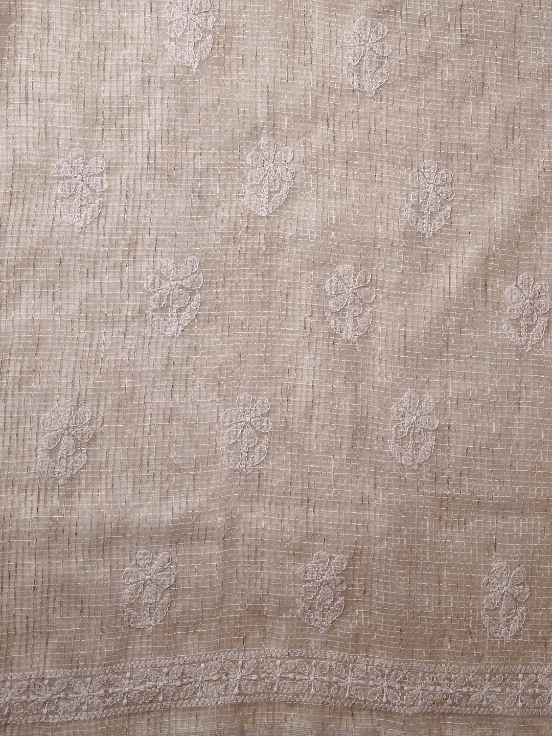 Ada Hand Embroidered Oat Fawn Kota Chanderi Lucknowi Chikankari Unstitched Kurta Dupatta Set 01A435943