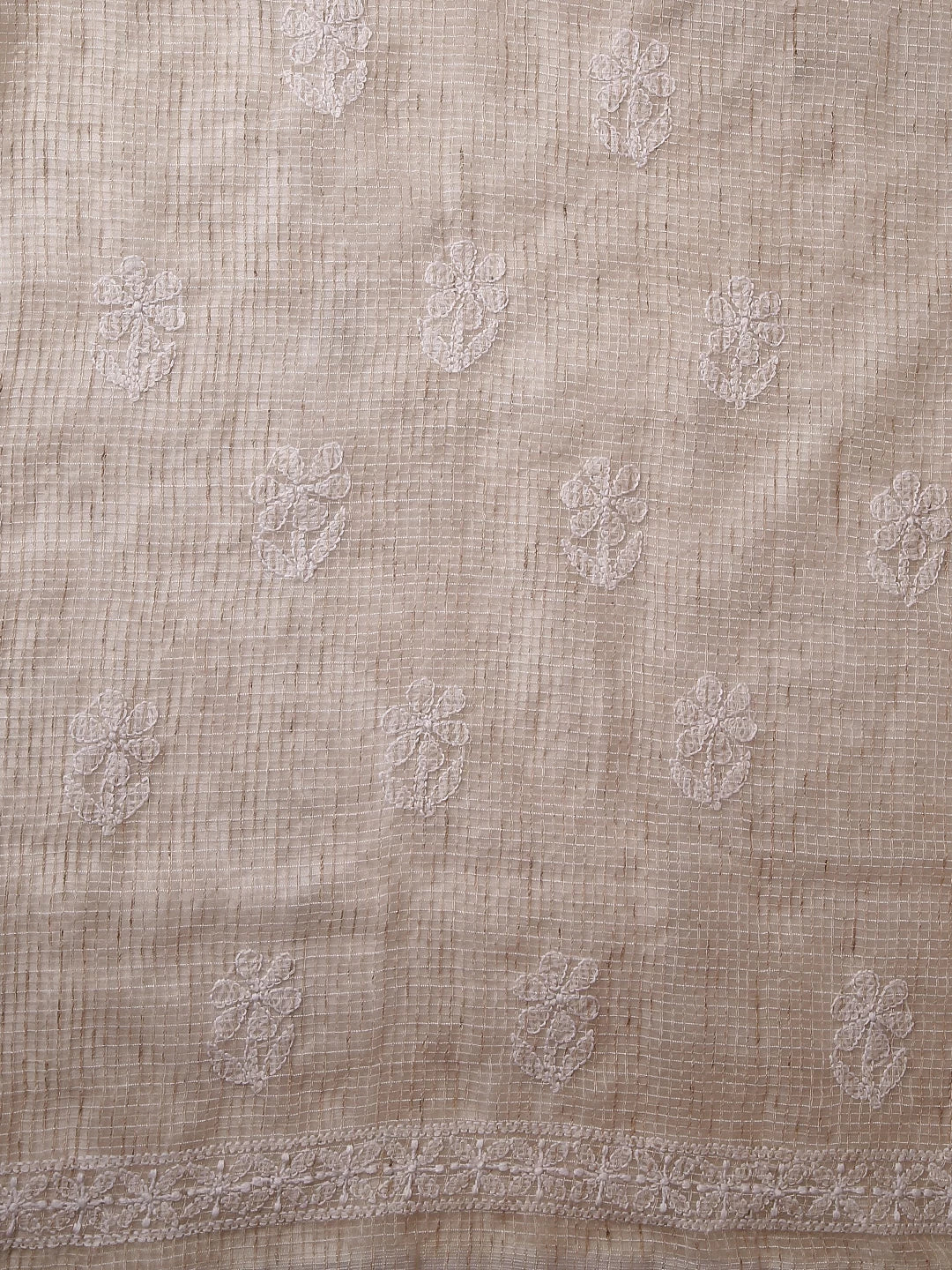 Ada Hand Embroidered Oat Fawn Kota Chanderi Lucknowi Chikankari Unstitched Kurta Dupatta Set 01A435943
