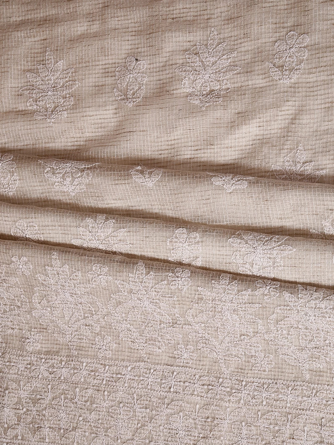 Ada Hand Embroidered Oat Fawn Kota Chanderi Lucknowi Chikankari Unstitched Kurta Dupatta Set 01A435943