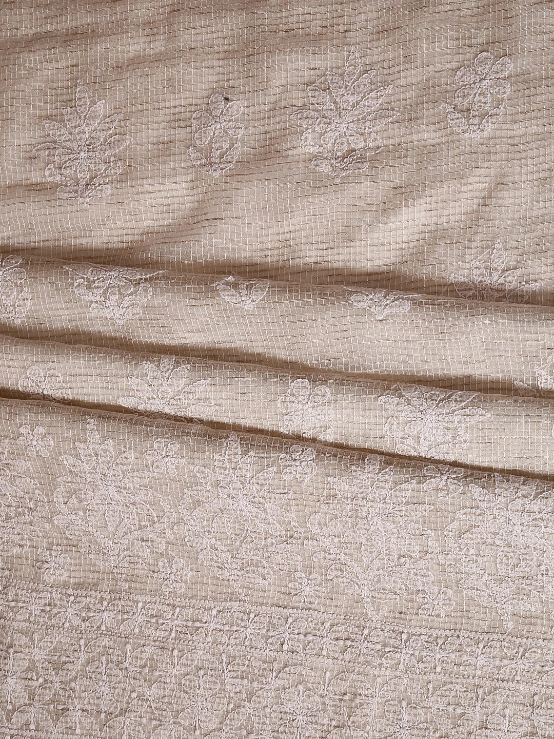 Ada Hand Embroidered Oat Fawn Kota Chanderi Lucknowi Chikankari Unstitched Kurta Dupatta Set 01A435943