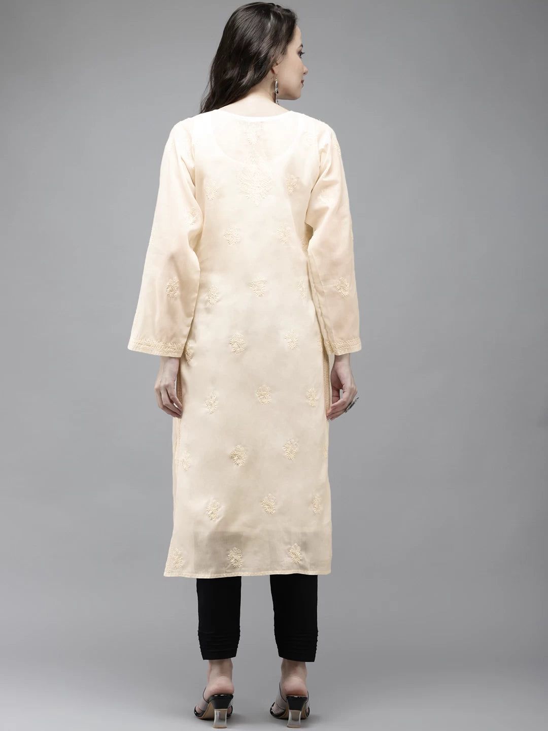 Ada Hand Embroidered Cream Cotton Lucknowi Chikankari Kurta Set A811209