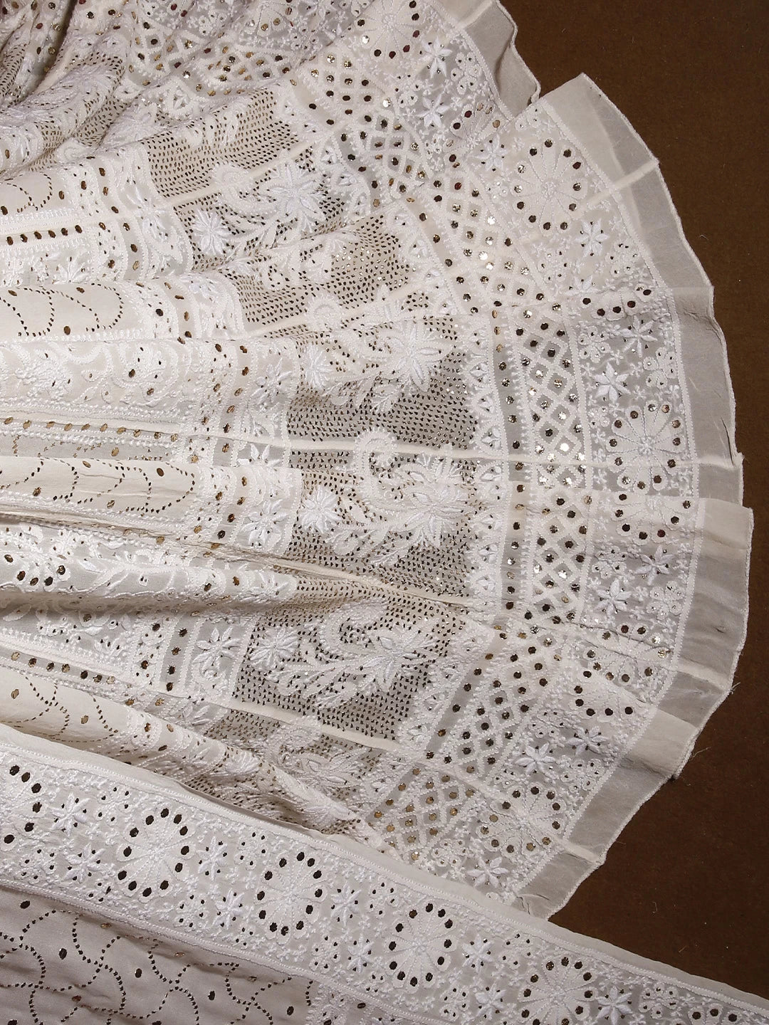 Ada Hand Embroidered Ivory White Pure Georgette Lucknowi Chikankari Lehenga Set With Muqaish Work 01A377873