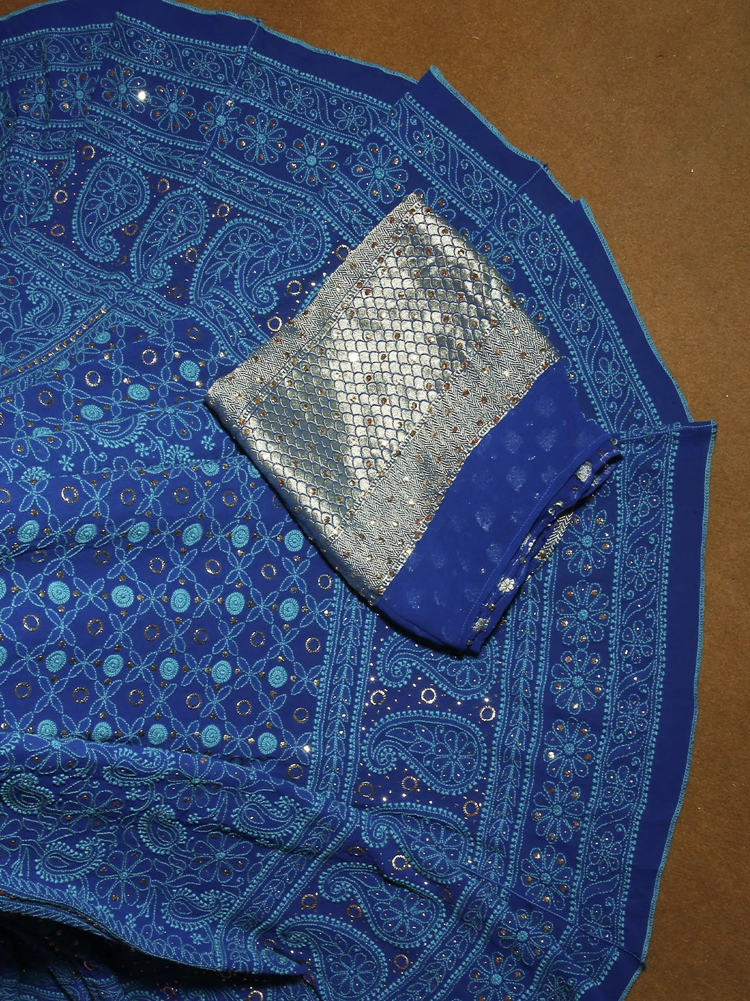 Ada Hand Embroidered Blue Pure Georgette Lucknowi Chikankari Lehenga Set With Muqaish Work 01A162851