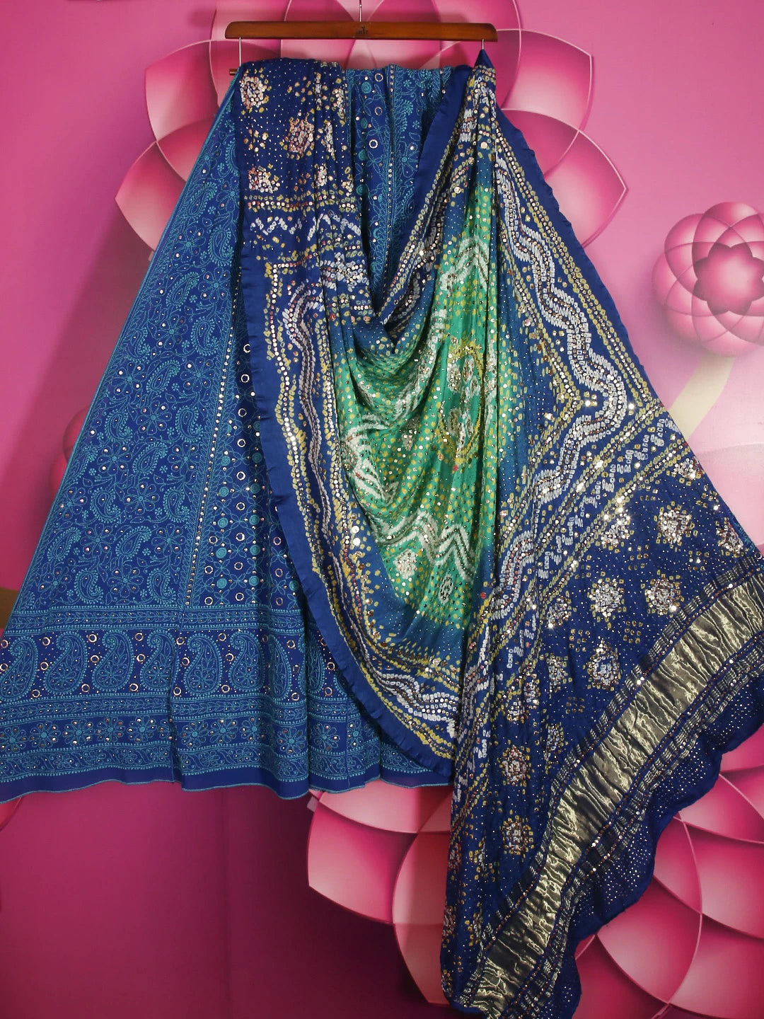 Ada Hand Embroidered Blue Pure Georgette Lucknowi Chikankari Lehenga Set With Muqaish Work 01A162851