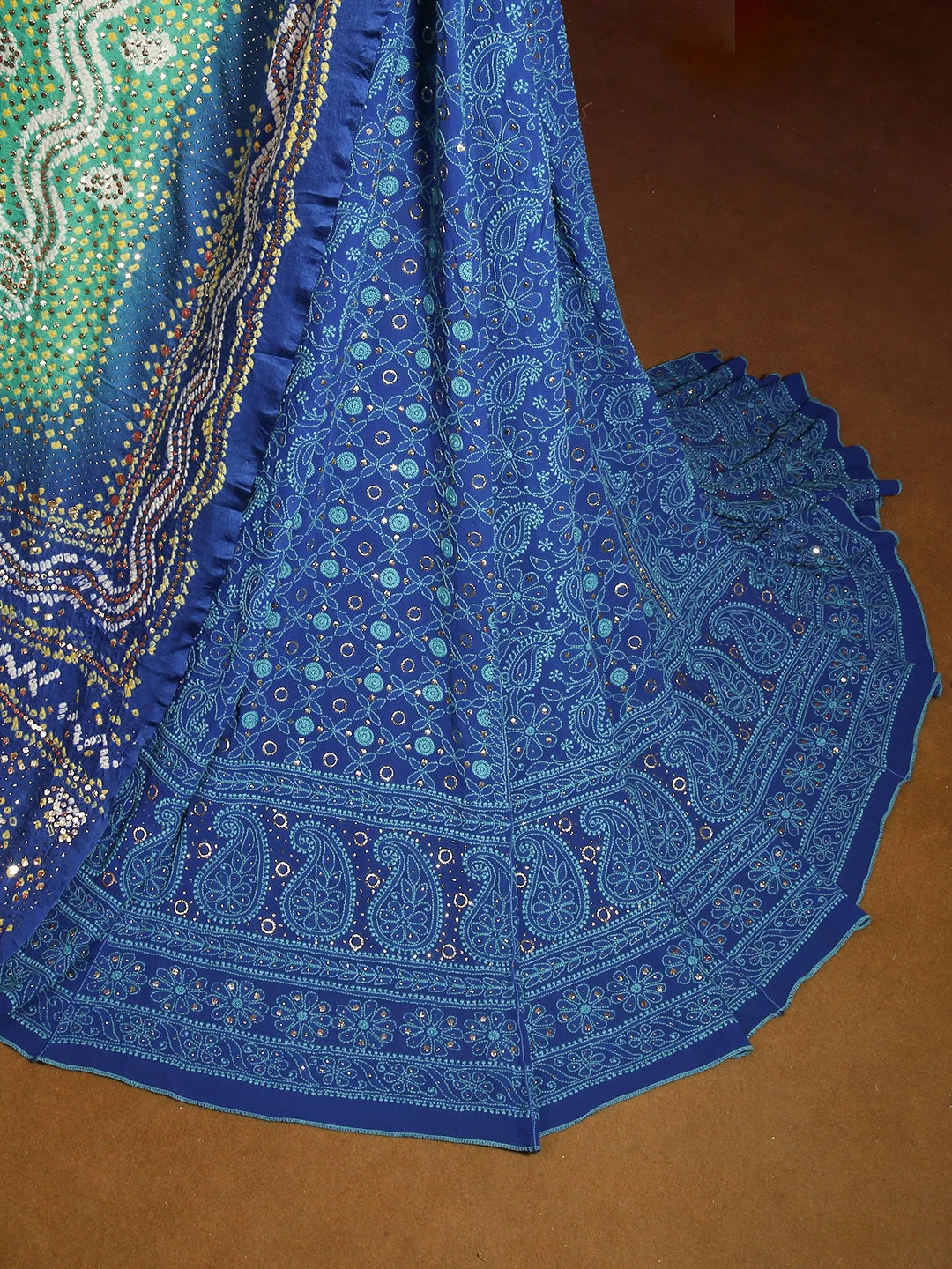Ada Hand Embroidered Blue Pure Georgette Lucknowi Chikankari Lehenga Set With Muqaish Work 01A162851