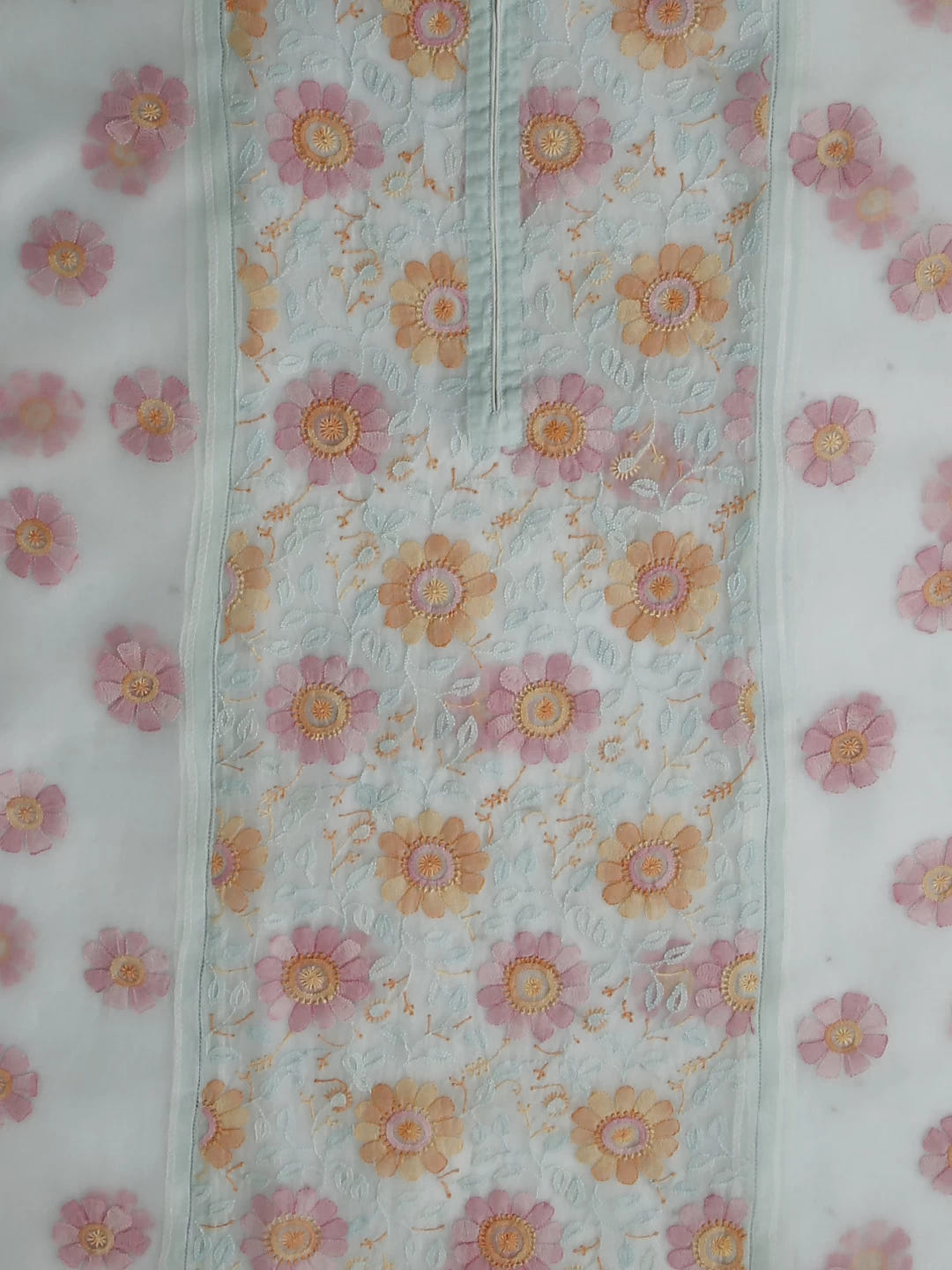 Ada Hand Embroidered Sea Foam Green Organza Lucknowi Chikankari Semi stitched Kurta Dupatta Set 01A447085