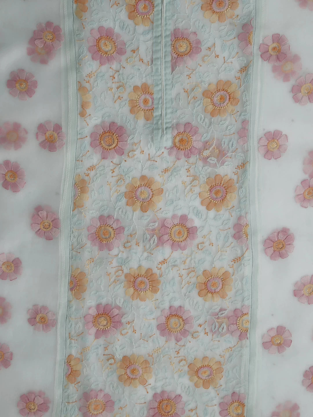 Ada Hand Embroidered Sea Foam Green Organza Lucknowi Chikankari Semi stitched Kurta Dupatta Set 01A447085