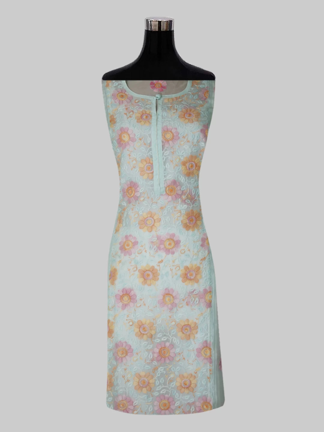 Ada Hand Embroidered Sea Foam Green Organza Lucknowi Chikankari Semi stitched Kurta Dupatta Set 01A447085