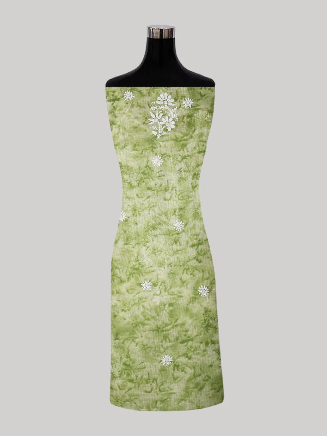 Ada Hand Embroidered Green Kota Lucknowi Chikankari Unstitched Kurta Dupatta Set 01A389451