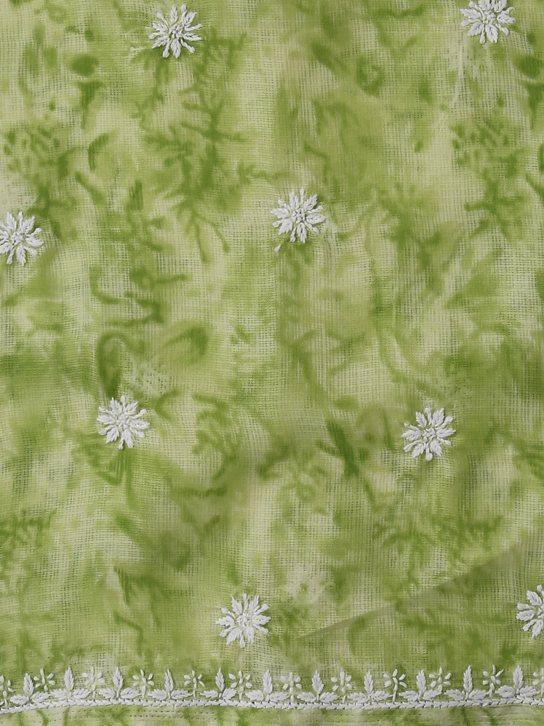 Ada Hand Embroidered Green Kota Lucknowi Chikankari Unstitched Kurta Dupatta Set 01A389451