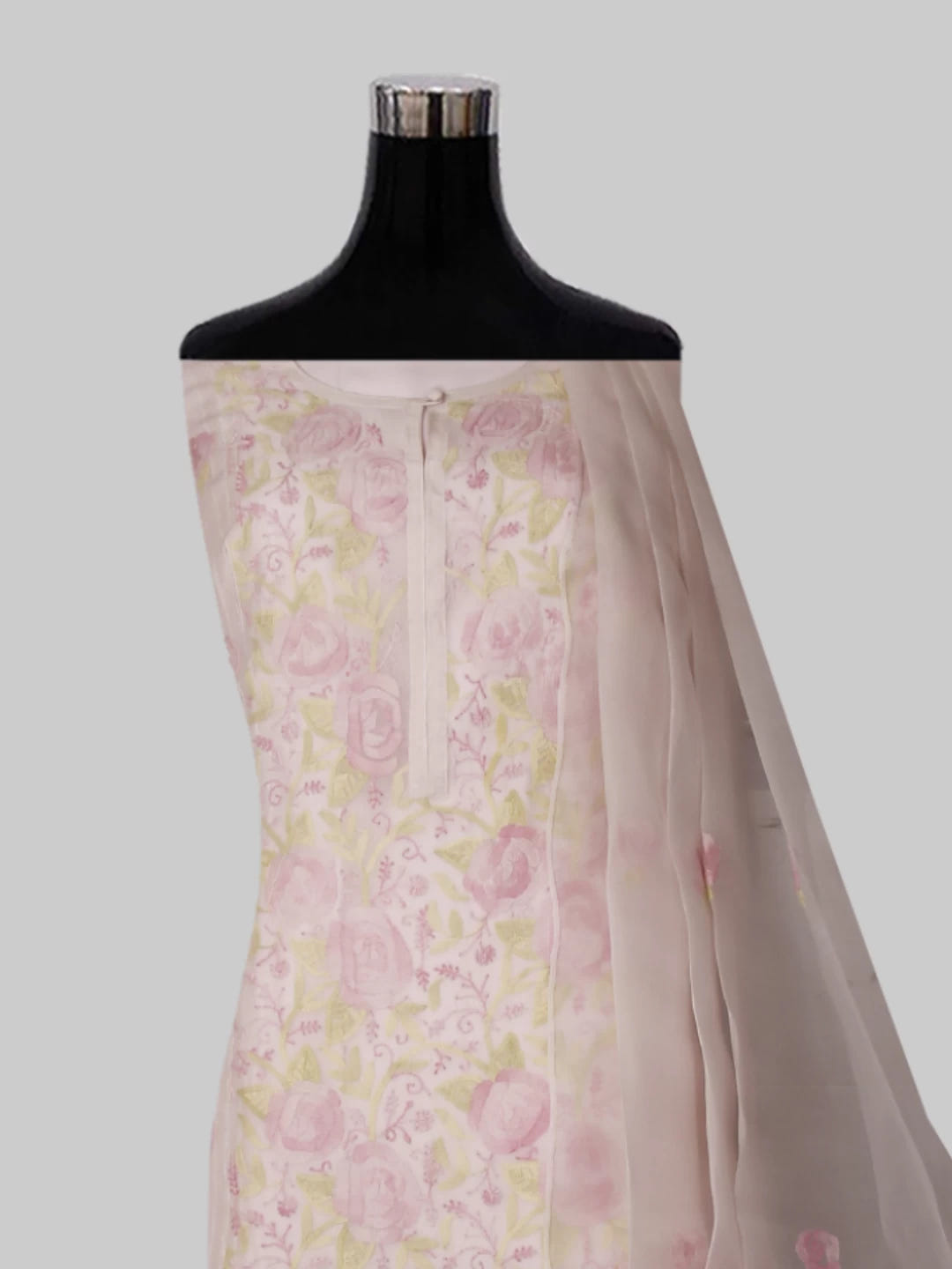 Ada Hand Embroidered Light Pink Organza Lucknowi Chikankari Semi stitched Kurta Dupatta Set 01A447090