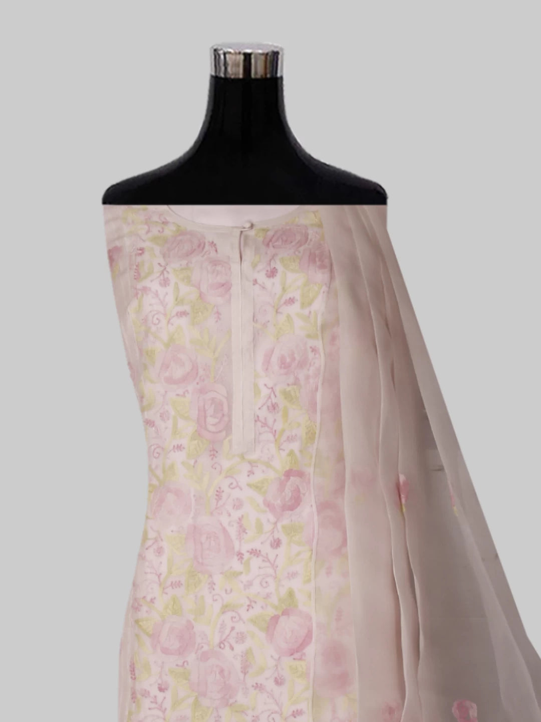 Ada Hand Embroidered Light Pink Organza Lucknowi Chikankari Semi stitched Kurta Dupatta Set 01A447090