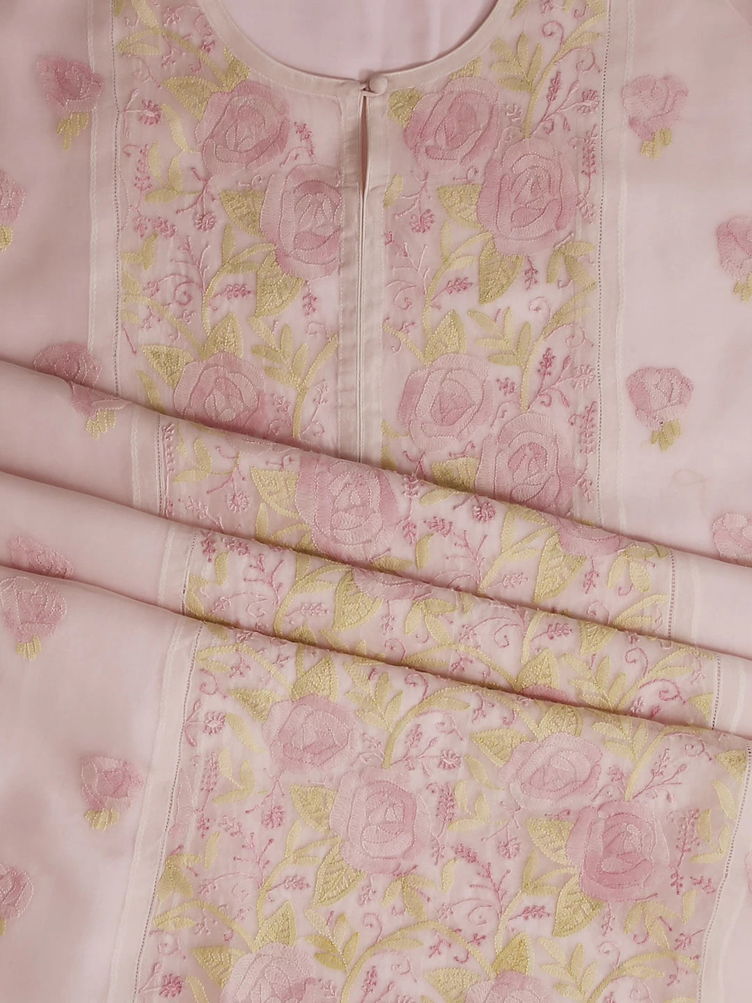Ada Hand Embroidered Light Pink Organza Lucknowi Chikankari Semi stitched Kurta Dupatta Set 01A447090