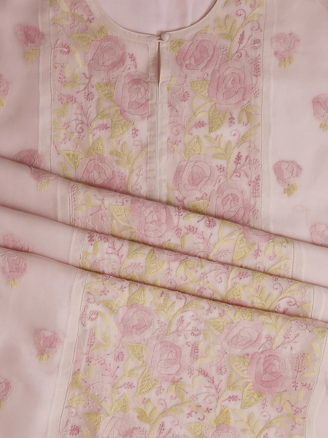 Ada Hand Embroidered Light Pink Organza Lucknowi Chikankari Semi stitched Kurta Dupatta Set 01A447090