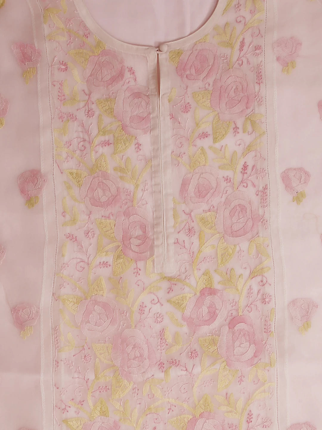 Ada Hand Embroidered Light Pink Organza Lucknowi Chikankari Semi stitched Kurta Dupatta Set 01A447090