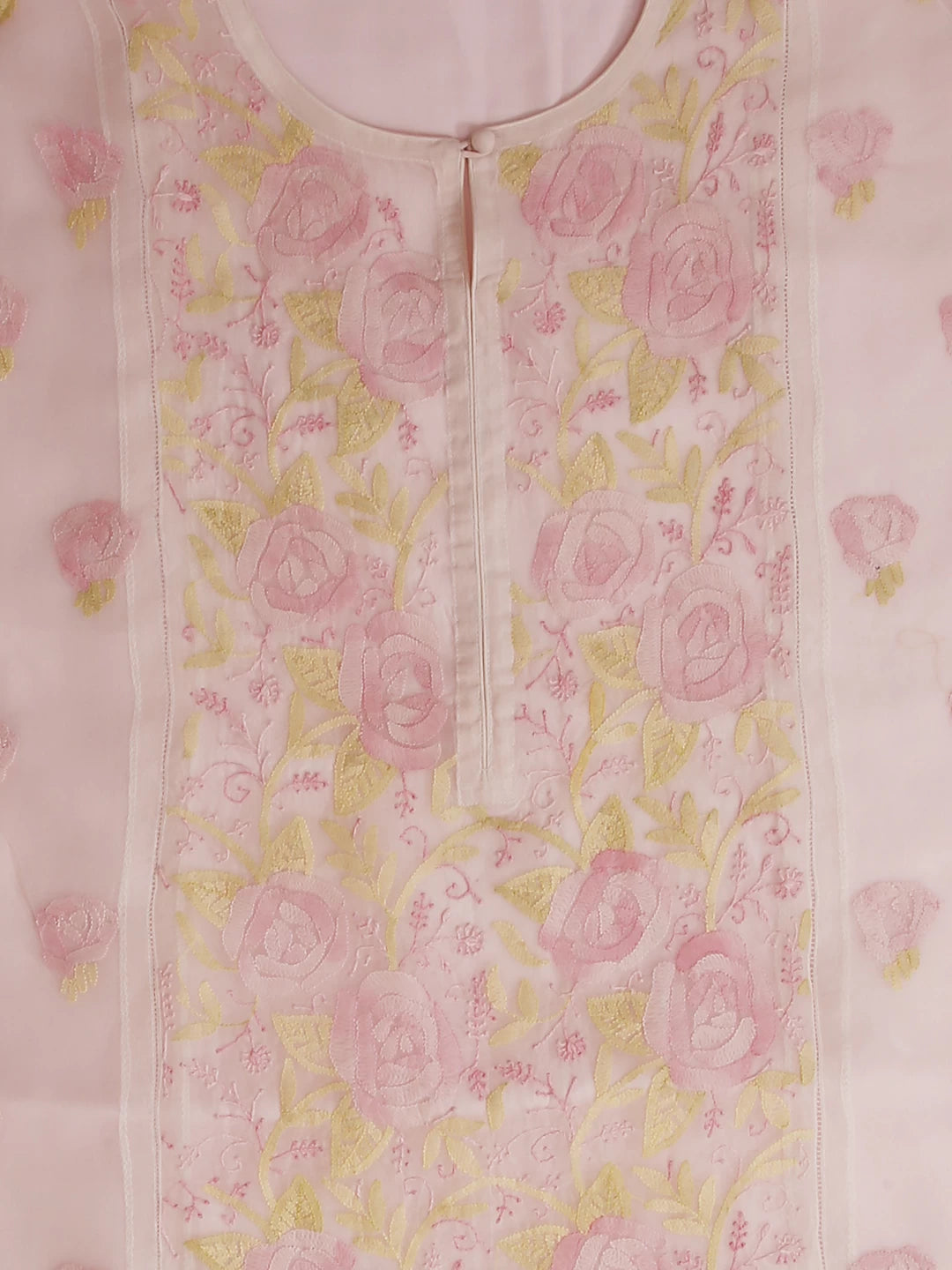 Ada Hand Embroidered Light Pink Organza Lucknowi Chikankari Semi stitched Kurta Dupatta Set 01A447090