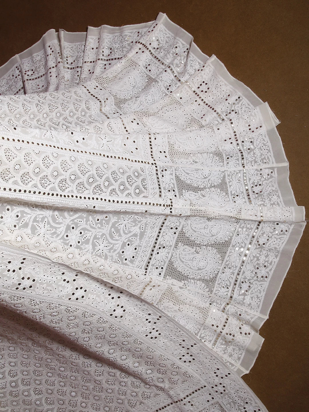 Ada Hand Embroidered Ivory White Pure Georgette Lucknowi Chikankari Lehenga Set With Muqaish Work 01A377870
