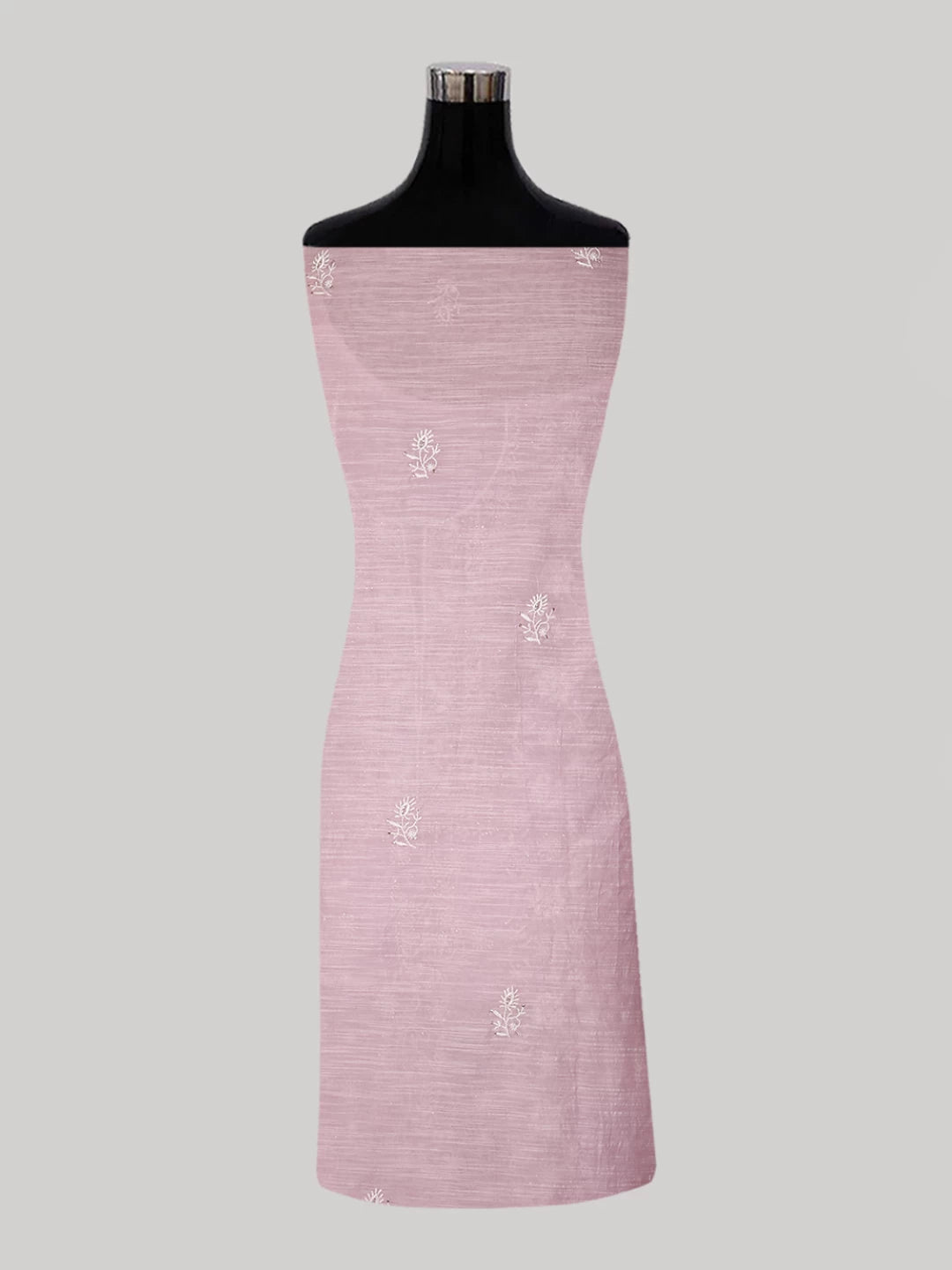 Ada Hand Embroidered Blush Pink Chanderi Lucknowi Chikankari Unstitched Kurta Dupatta Set With Mukaish Work 01A409559