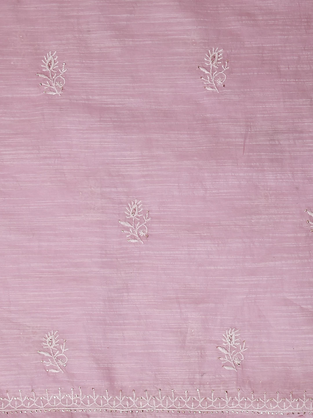 Ada Hand Embroidered Blush Pink Chanderi Lucknowi Chikankari Unstitched Kurta Dupatta Set With Mukaish Work 01A409559
