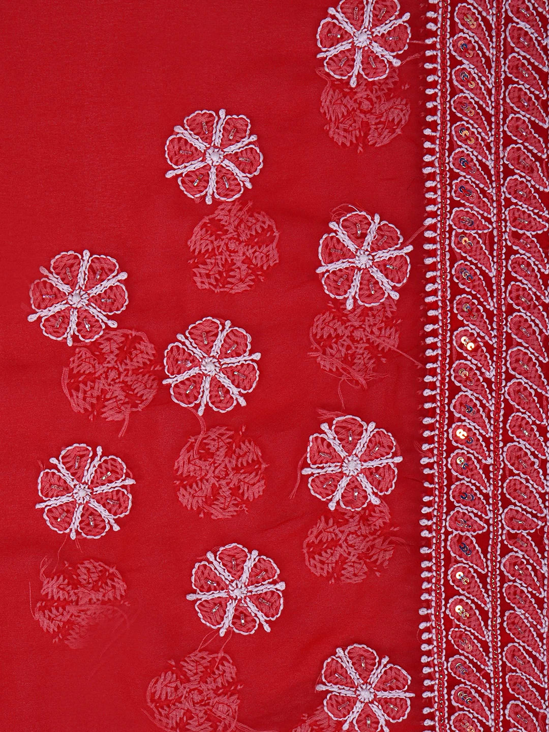 Ada Hand Embroidered Scarlet Red Georgette Lucknowi Chikankari Saree/Blouse with Sequinned work 01A142144
