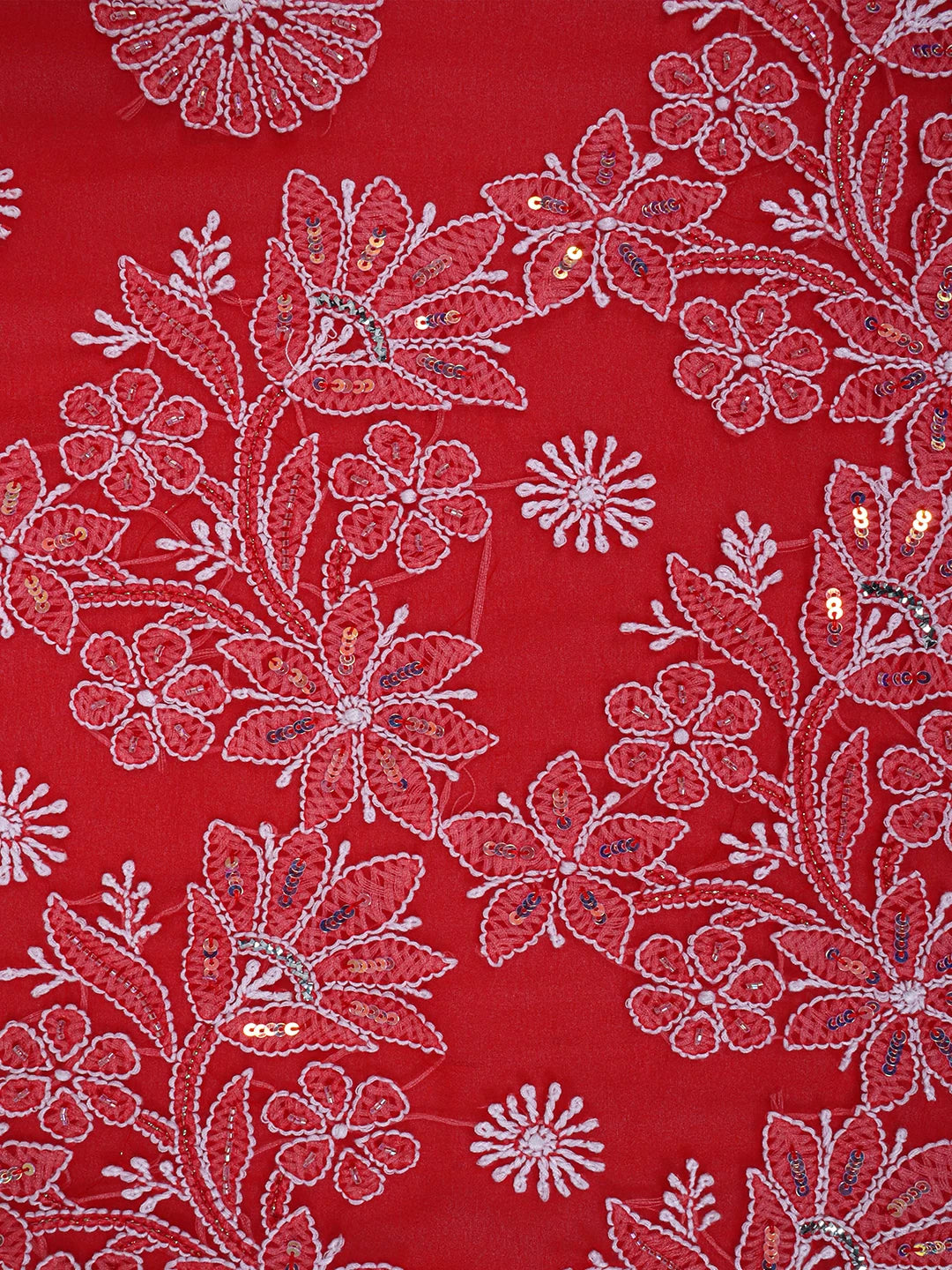 Ada Hand Embroidered Scarlet Red Georgette Lucknowi Chikankari Saree/Blouse with Sequinned work 01A142144