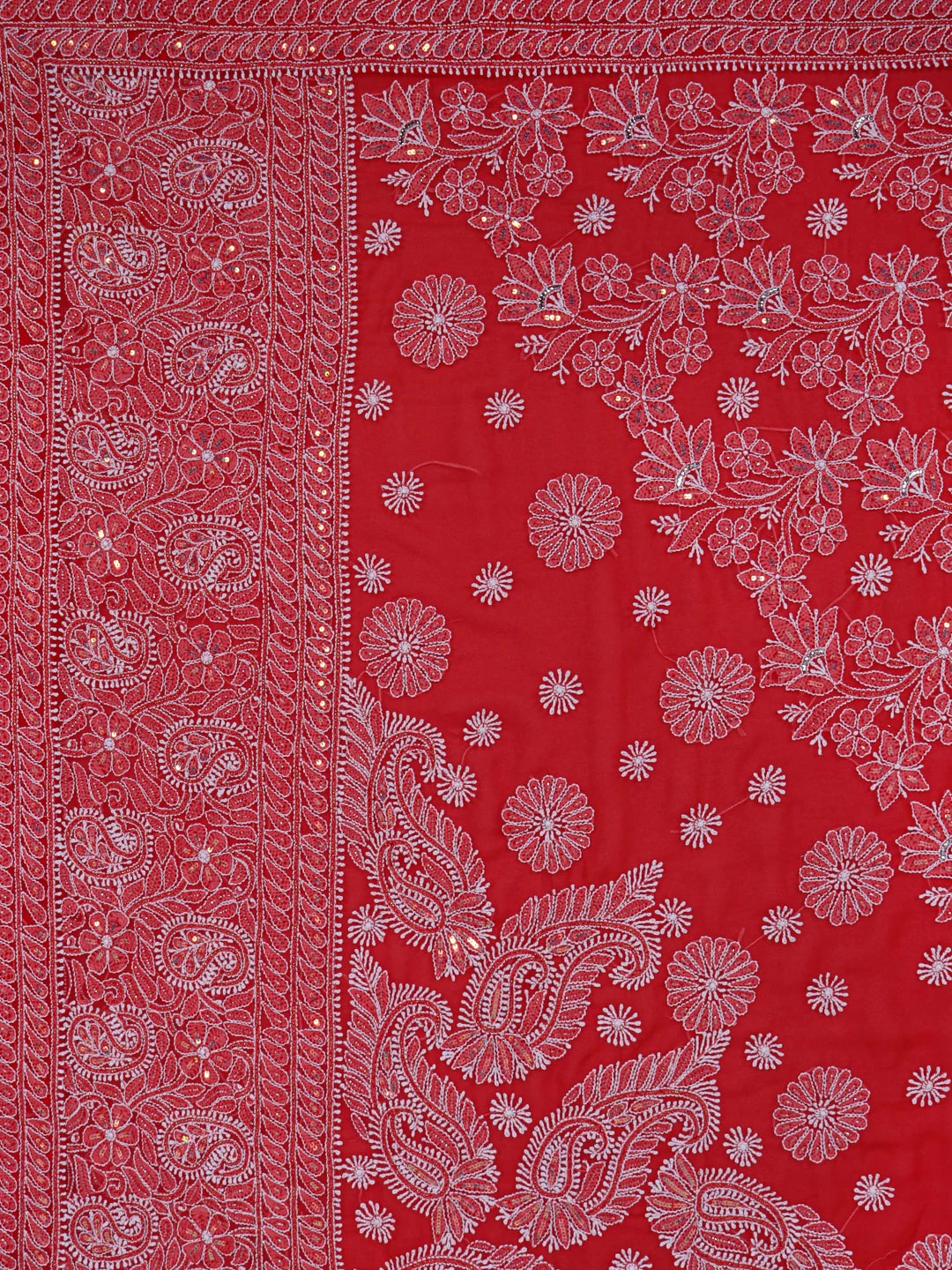 Ada Hand Embroidered Scarlet Red Georgette Lucknowi Chikankari Saree/Blouse with Sequinned work 01A142144