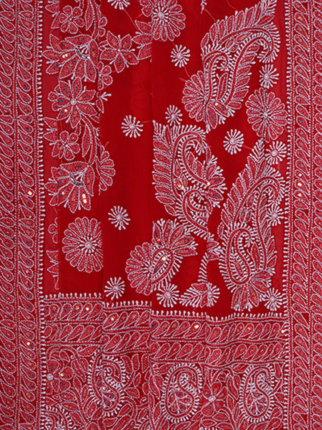 Ada Hand Embroidered Scarlet Red Georgette Lucknowi Chikankari Saree/Blouse with Sequinned work 01A142144