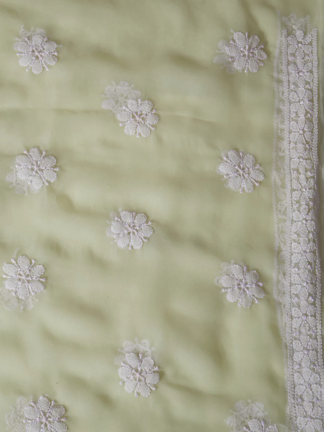 Ada Hand Embroidered Lemon Georgette Lucknowi Chikankari Unstitched Suit Piece With Parsi Work A211305