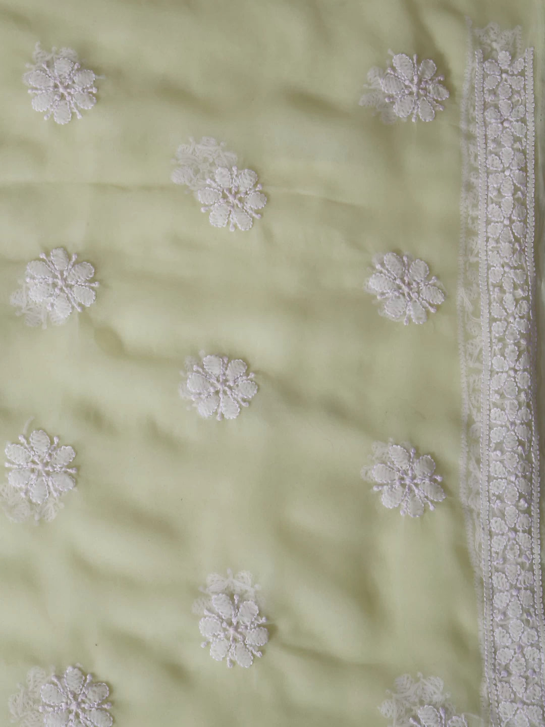 Ada Hand Embroidered Lemon Georgette Lucknowi Chikankari Unstitched Suit Piece With Parsi Work A211305