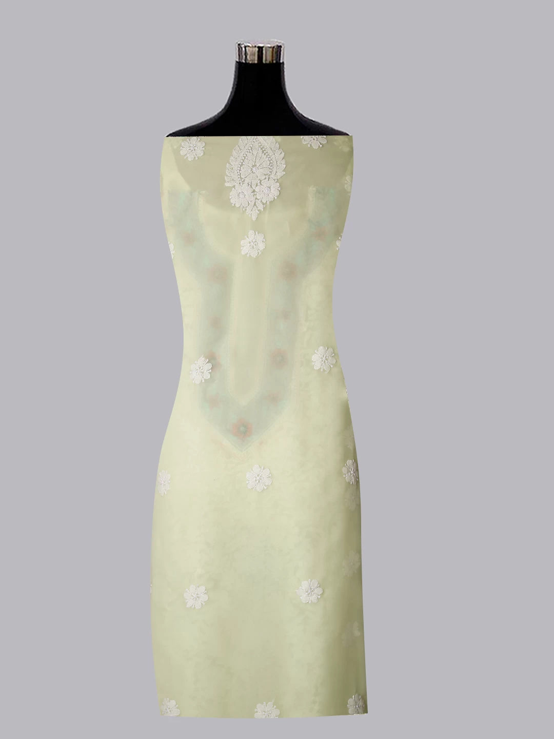 Ada Hand Embroidered Lemon Georgette Lucknowi Chikankari Unstitched Suit Piece With Parsi Work A211305