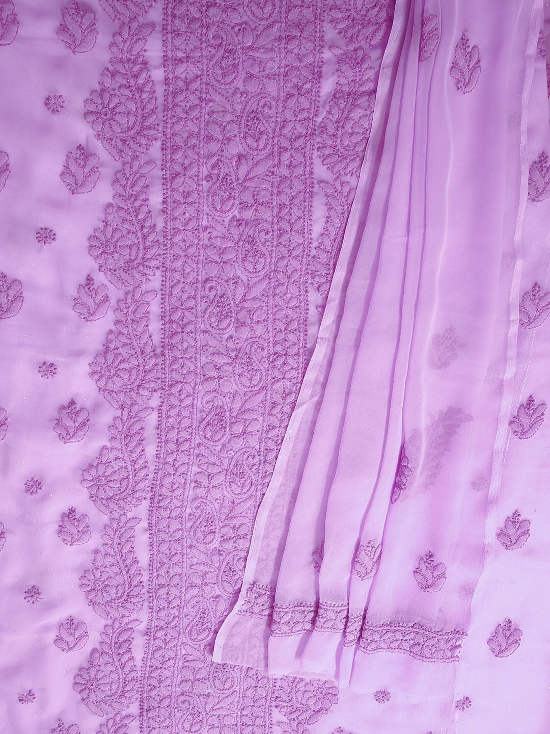 Ada Hand Embroidered Mauve Georgette Lucknowi Chikankari Unstitched Suit Piece A211290