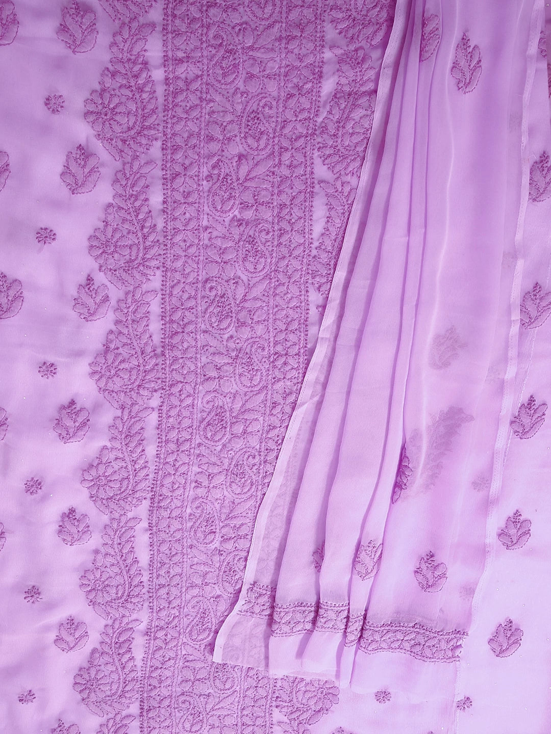 Ada Hand Embroidered Mauve Georgette Lucknowi Chikankari Unstitched Suit Piece A211290
