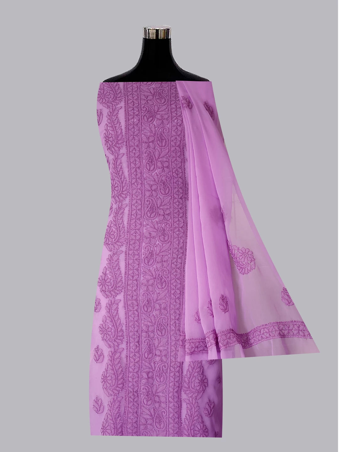 Ada Hand Embroidered Mauve Georgette Lucknowi Chikankari Unstitched Suit Piece A211290