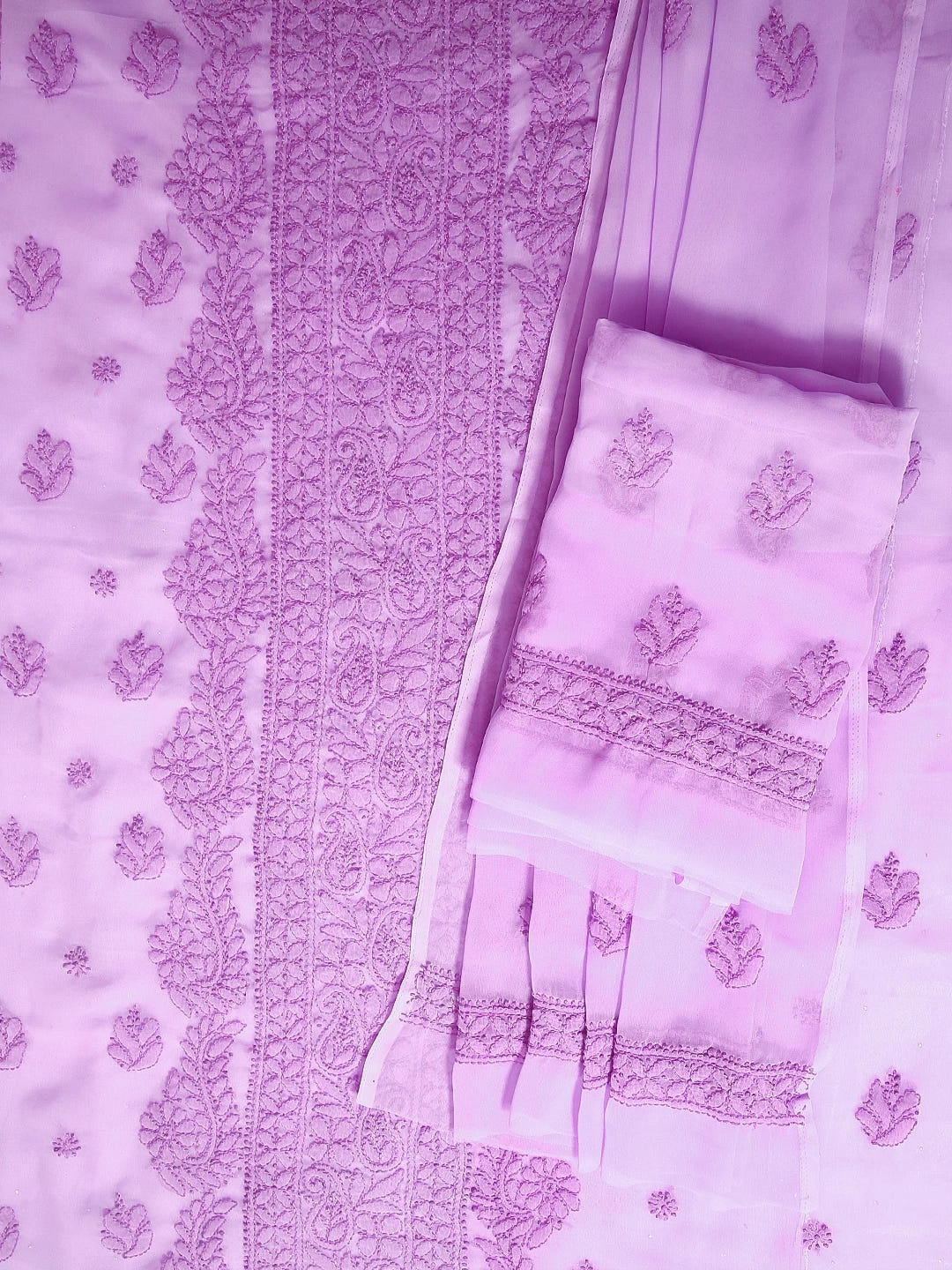 Ada Hand Embroidered Mauve Georgette Lucknowi Chikankari Unstitched Suit Piece A211290