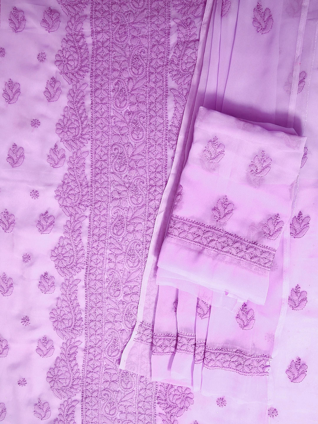 Ada Hand Embroidered Mauve Georgette Lucknowi Chikankari Unstitched Suit Piece A211290