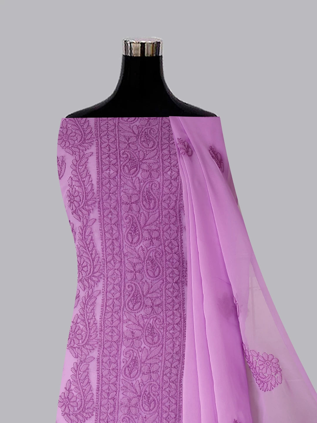 Ada Hand Embroidered Mauve Georgette Lucknowi Chikankari Unstitched Suit Piece A211290