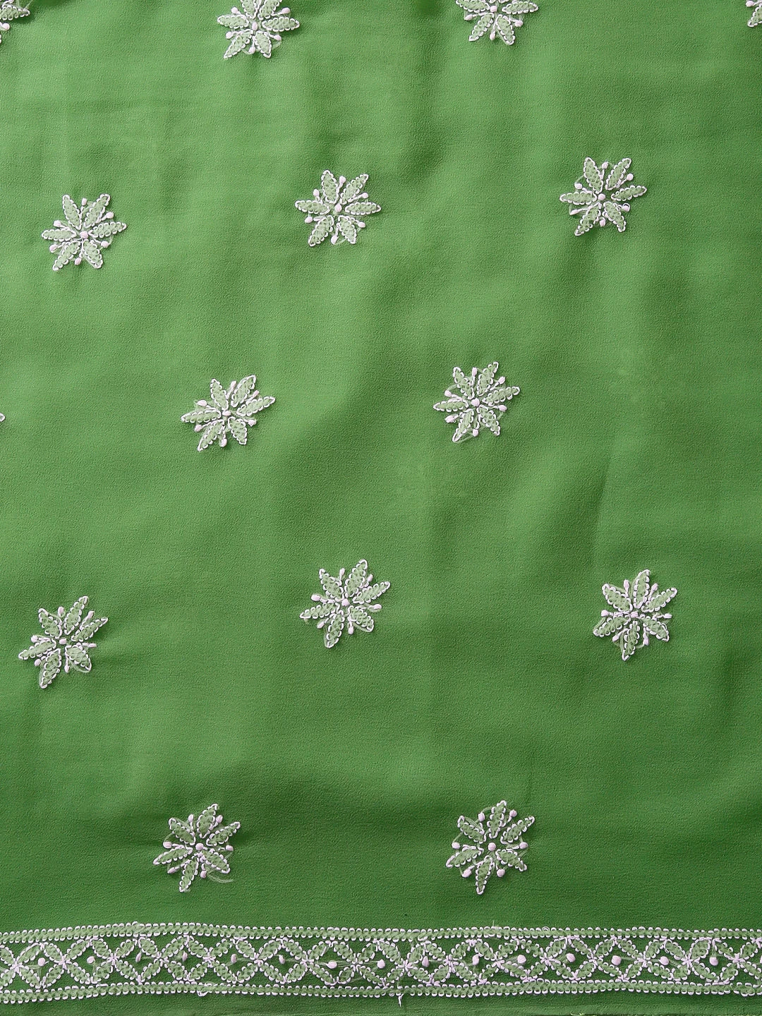 Ada Hand Embroidered Green Georgette Lucknowi Chikankari Unstitched Suit Piece With Parsi Work A211299