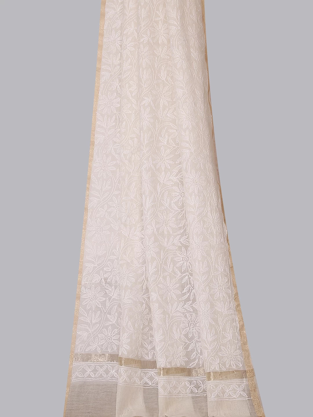 Ada Hand Embroidered Ivory White Chanderi Lucknowi Chikankari Dupatta 01A438976
