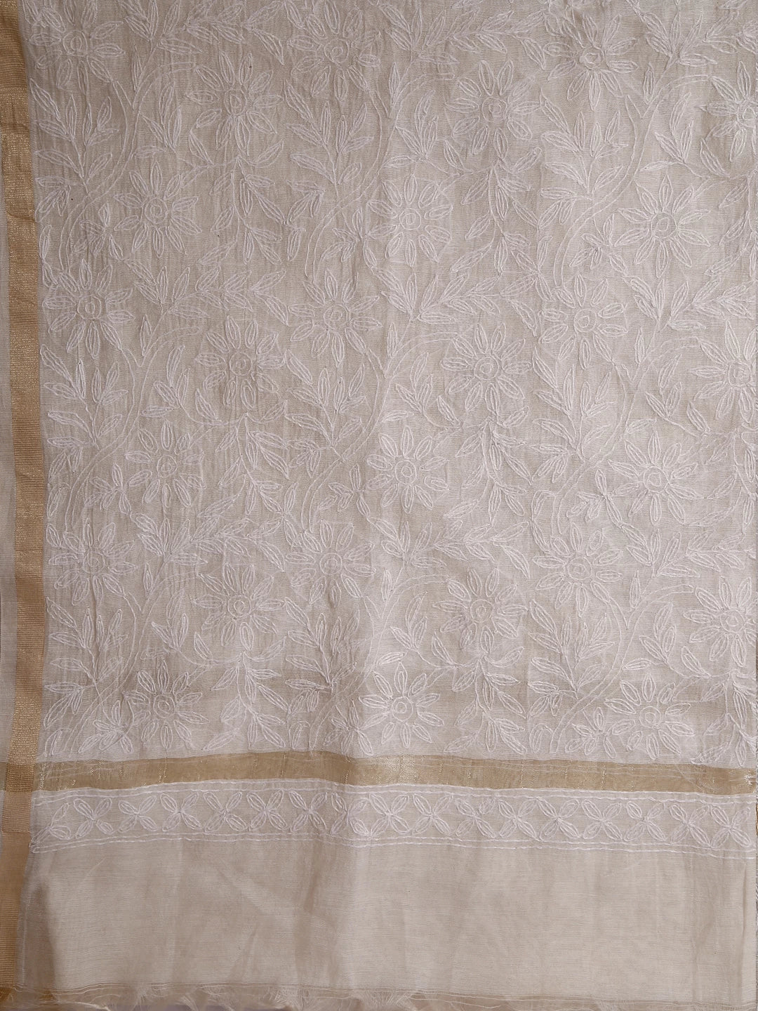 Ada Hand Embroidered Ivory White Chanderi Lucknowi Chikankari Dupatta 01A438976