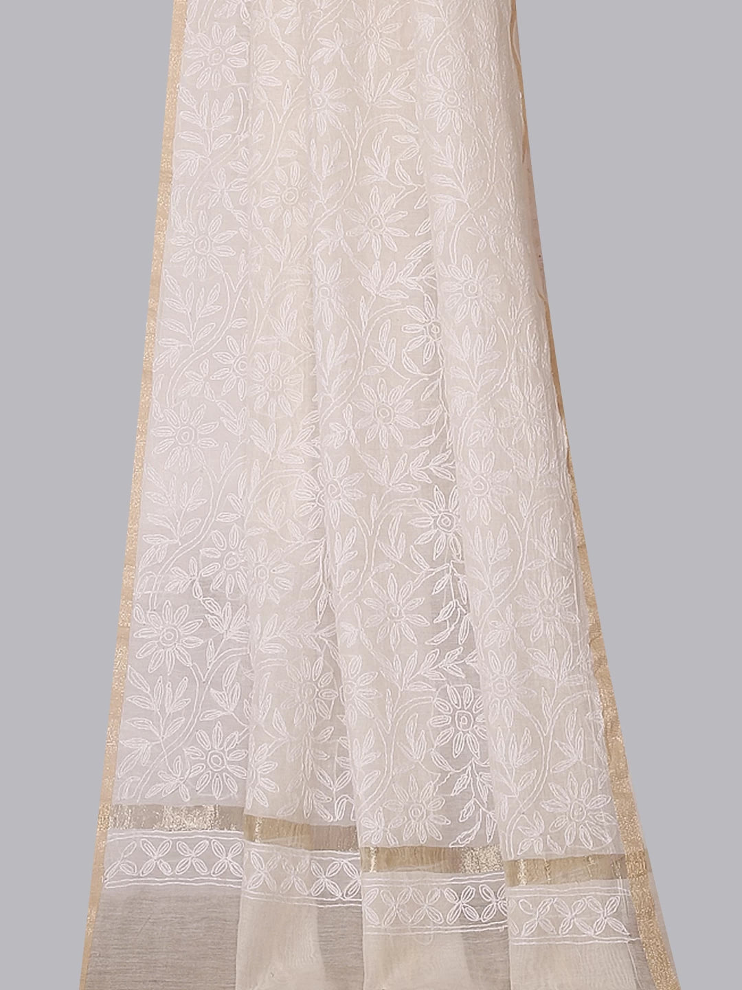 Ada Hand Embroidered Ivory White Chanderi Lucknowi Chikankari Dupatta 01A438976