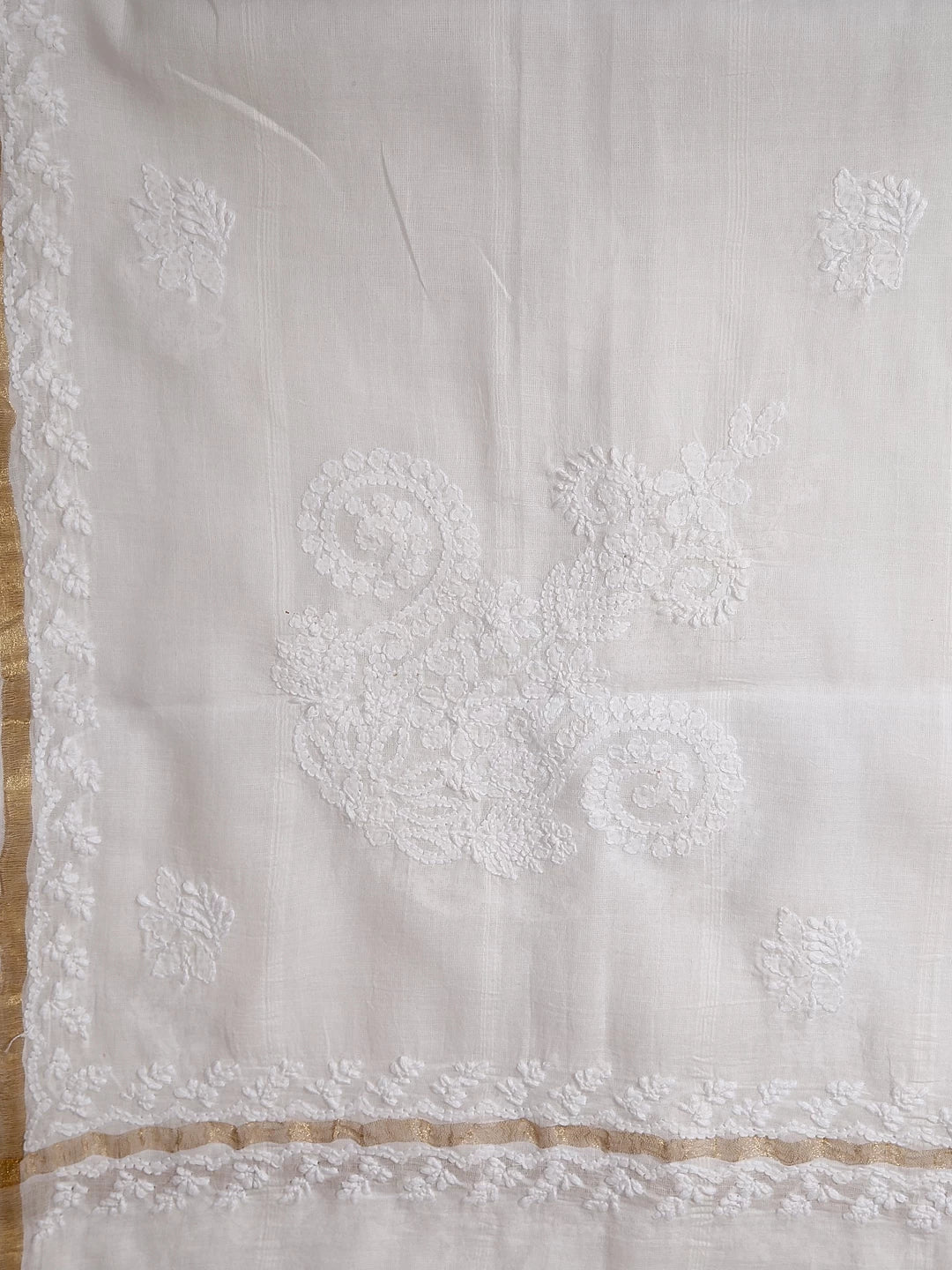 Ada Hand Embroidered Off White Chanderi Lucknowi Chikankari Dupatta 01A396271
