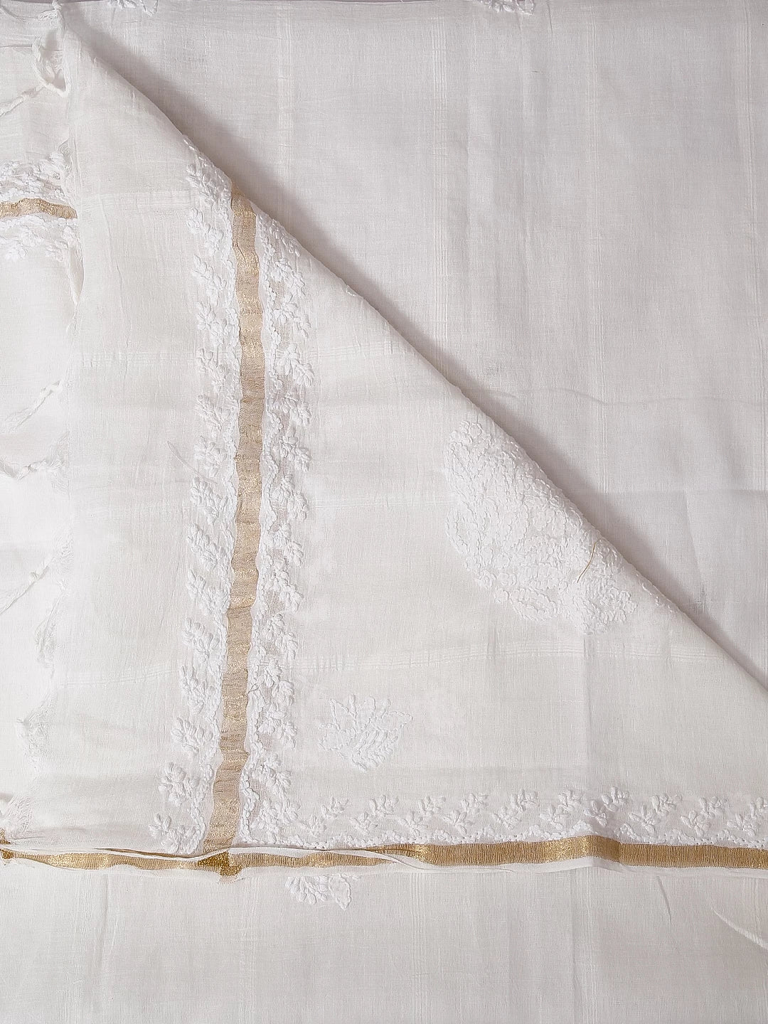 Ada Hand Embroidered Off White Chanderi Lucknowi Chikankari Dupatta 01A396271