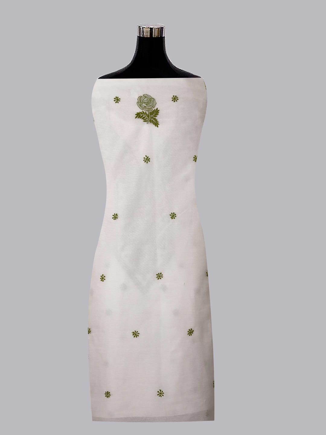 Ada Hand Embroidered White Super Net Lucknowi Chikankari Unstitched Kurta Dupatta Set 01A409822
