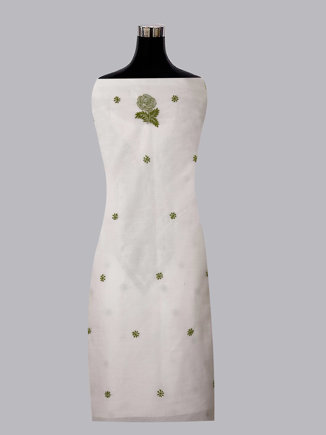 Ada Hand Embroidered White Super Net Lucknowi Chikankari Unstitched Kurta Dupatta Set 01A409822