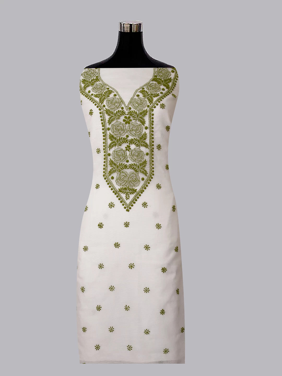 Ada Hand Embroidered White Super Net Lucknowi Chikankari Unstitched Kurta Dupatta Set 01A409822