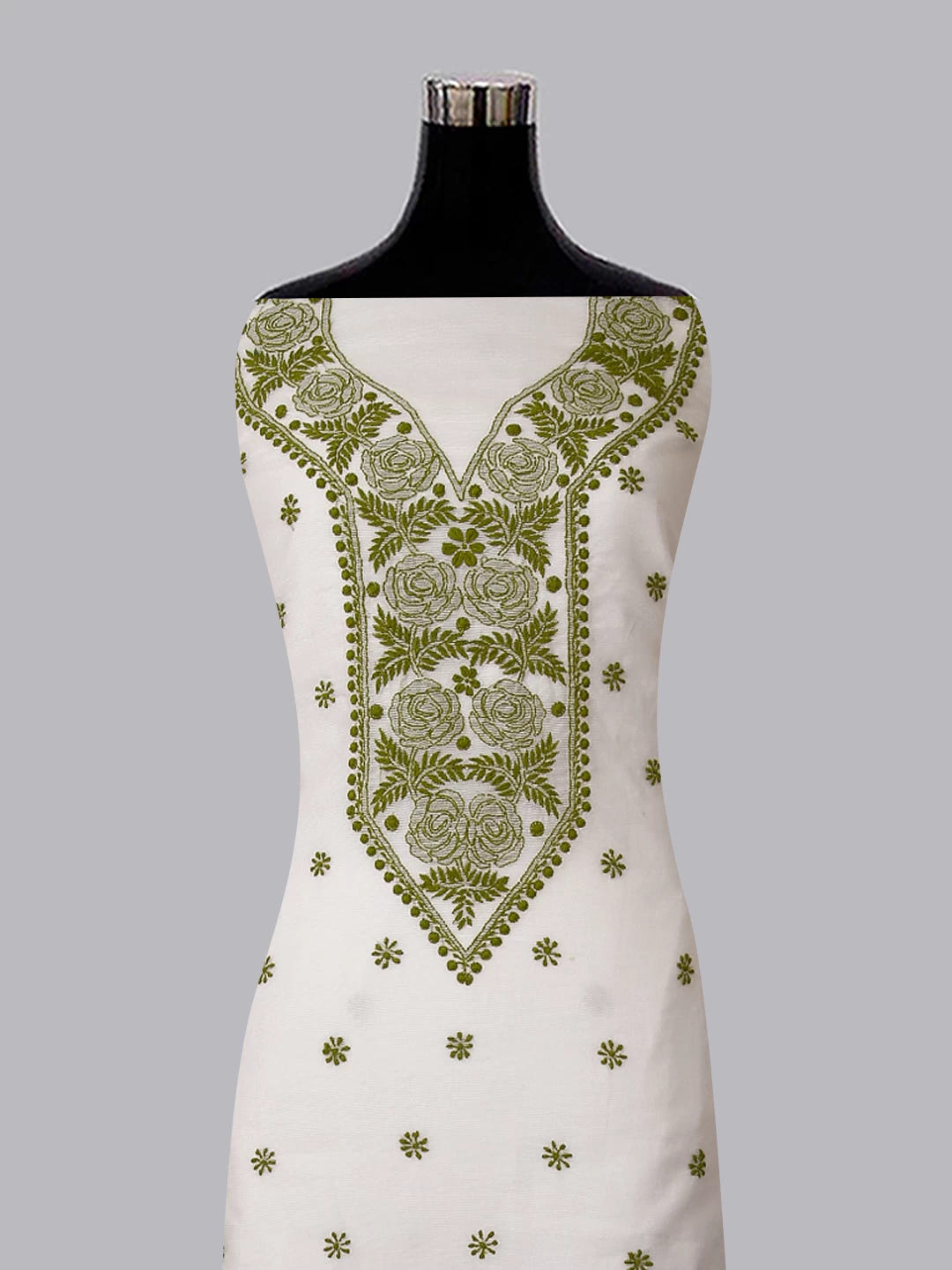 Ada Hand Embroidered White Super Net Lucknowi Chikankari Unstitched Kurta Dupatta Set 01A409822