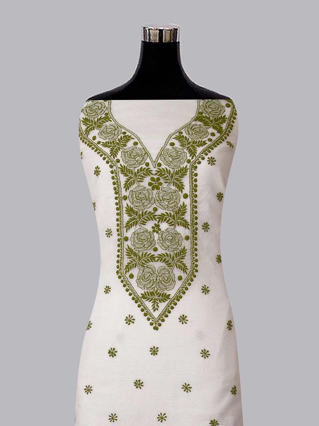 Ada Hand Embroidered White Super Net Lucknowi Chikankari Unstitched Kurta Dupatta Set 01A409822