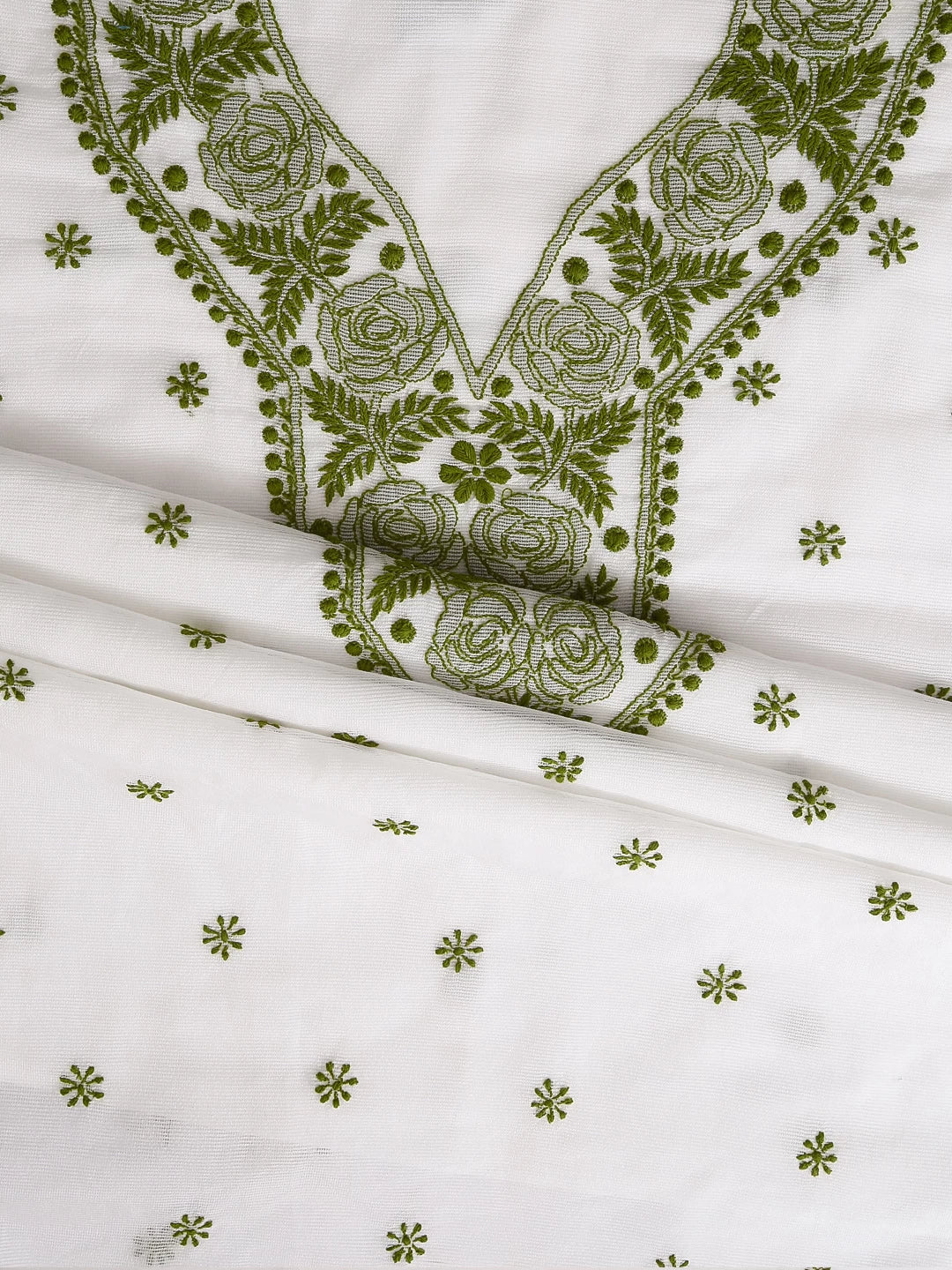 Ada Hand Embroidered White Super Net Lucknowi Chikankari Unstitched Kurta Dupatta Set 01A409822