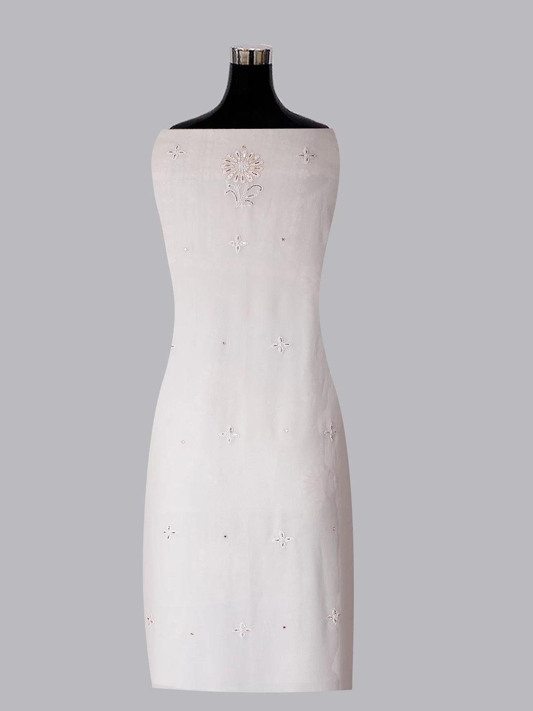 Ada Hand Embroidered White Viscose Georgette Lucknowi Chikankari Unstitched Kurta Dupatta Set With Cutdana Work 01A338375